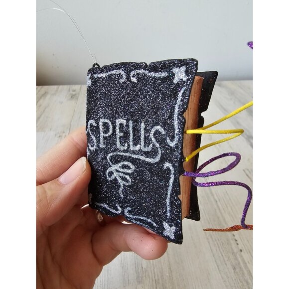 Pier 1 spells book ornament glitter Halloween witch bat RARE sparkle decor - Picture 2 of 7